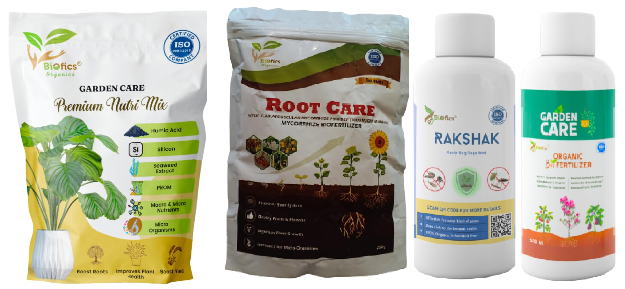 I Biofertilizer Herbal Pest Control Combo, Premium Nutrimix (Granuels), Garden Care Liquid, Root Care, Rakshak Herbal Solution, Effective for All Plants I 100% Organic