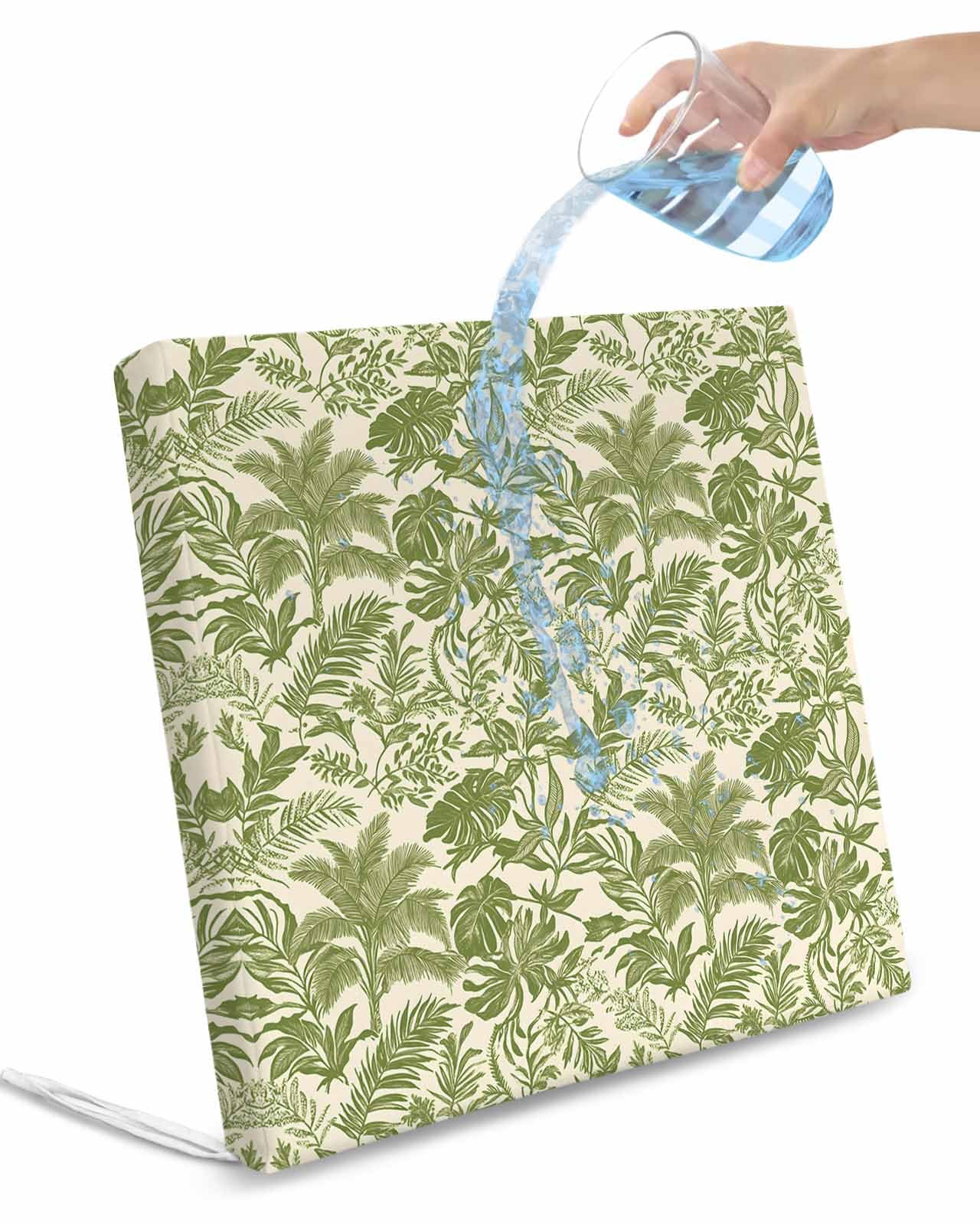 2 Pack Green Palm Leaf Waterproof Cushion Covers with Ties, Outdoor Patio Chaise Lounge Chair Seat Cushion Slip Covers Replacement(Only Cover) Watercolor Summer Leaves 20