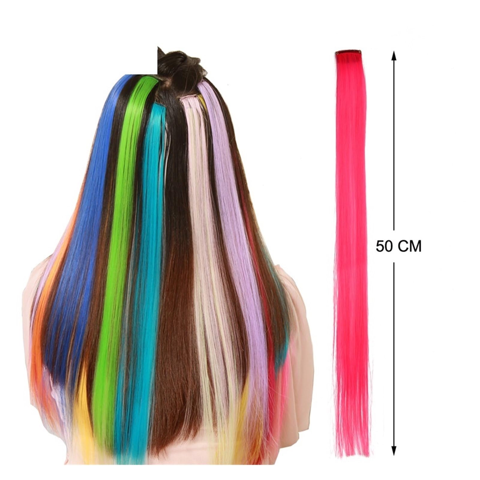 Extension de cheveux en plumes 5 pcs Extensions de Cheveux à Clip Synthétiques Droite Mèches de Cheveux Synthétiques Longs Cheveux Ombre Rose Violet Rouge Bleu (Color : Q 29, Size : 20inches)