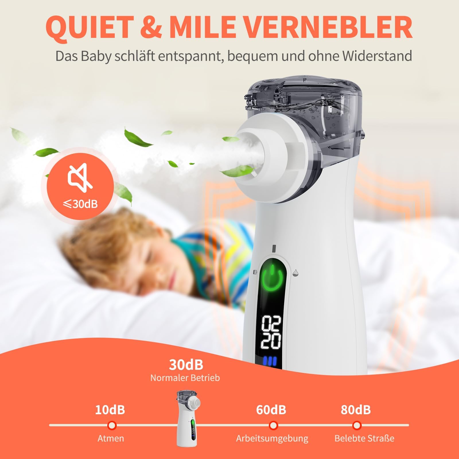 InhaliergeräTe FüR Erwachsene，InhalationsgeräT Kinder Mit Tragbar USB Elektrische Inhalatoren，Nebulizer Inhalator Mit Led-Timer，Vernebler InhaliergeräT Zur Linderung Von Atemwegsinfektionen (Grau)