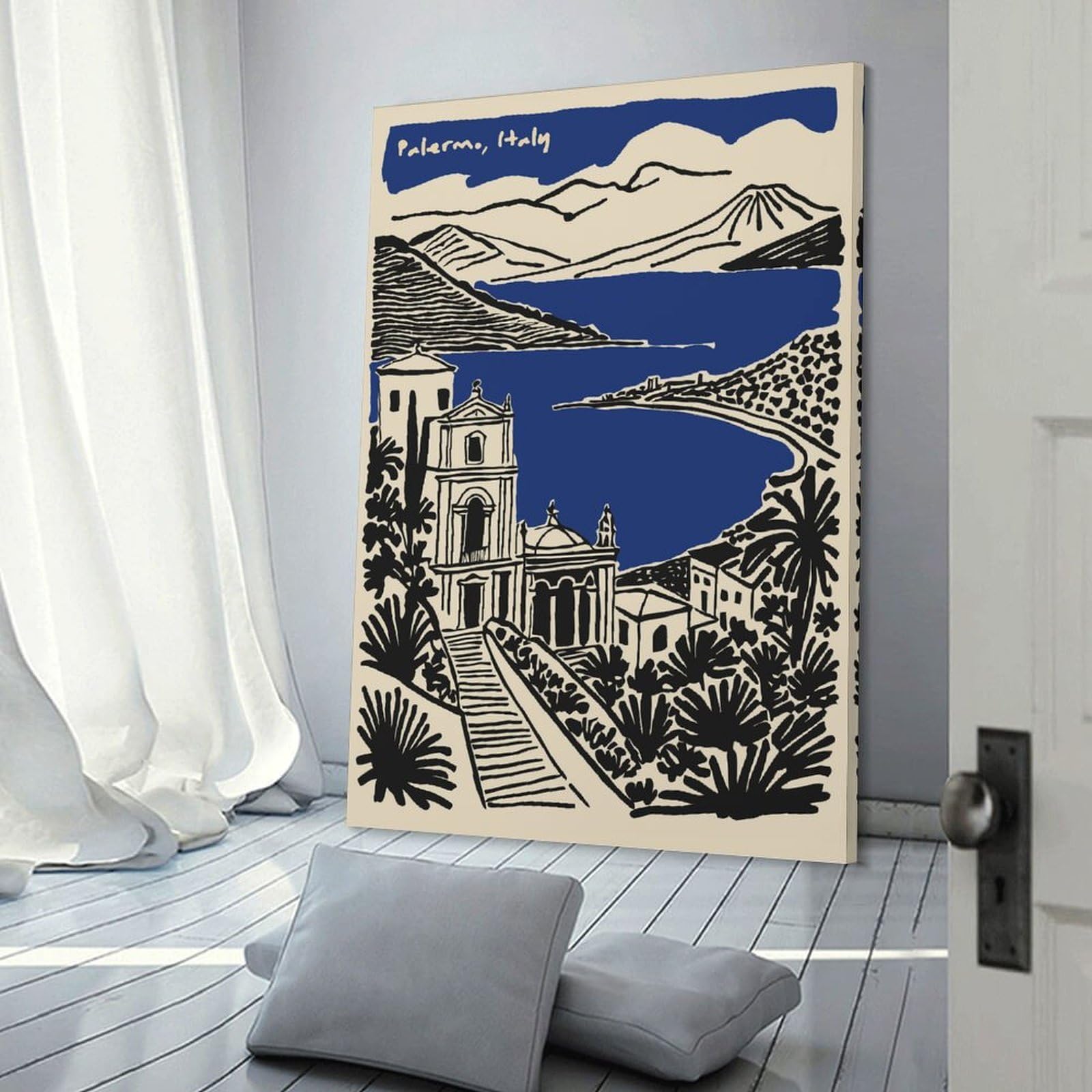 Junmoney Frame-Style-12 Palermo, Italy Travel Canvas Wall Art, 20X30inch(50X75cm), For Bedroom, Guest Room Or Reading Nook, Decorative Wall Art For Cosy Rooms