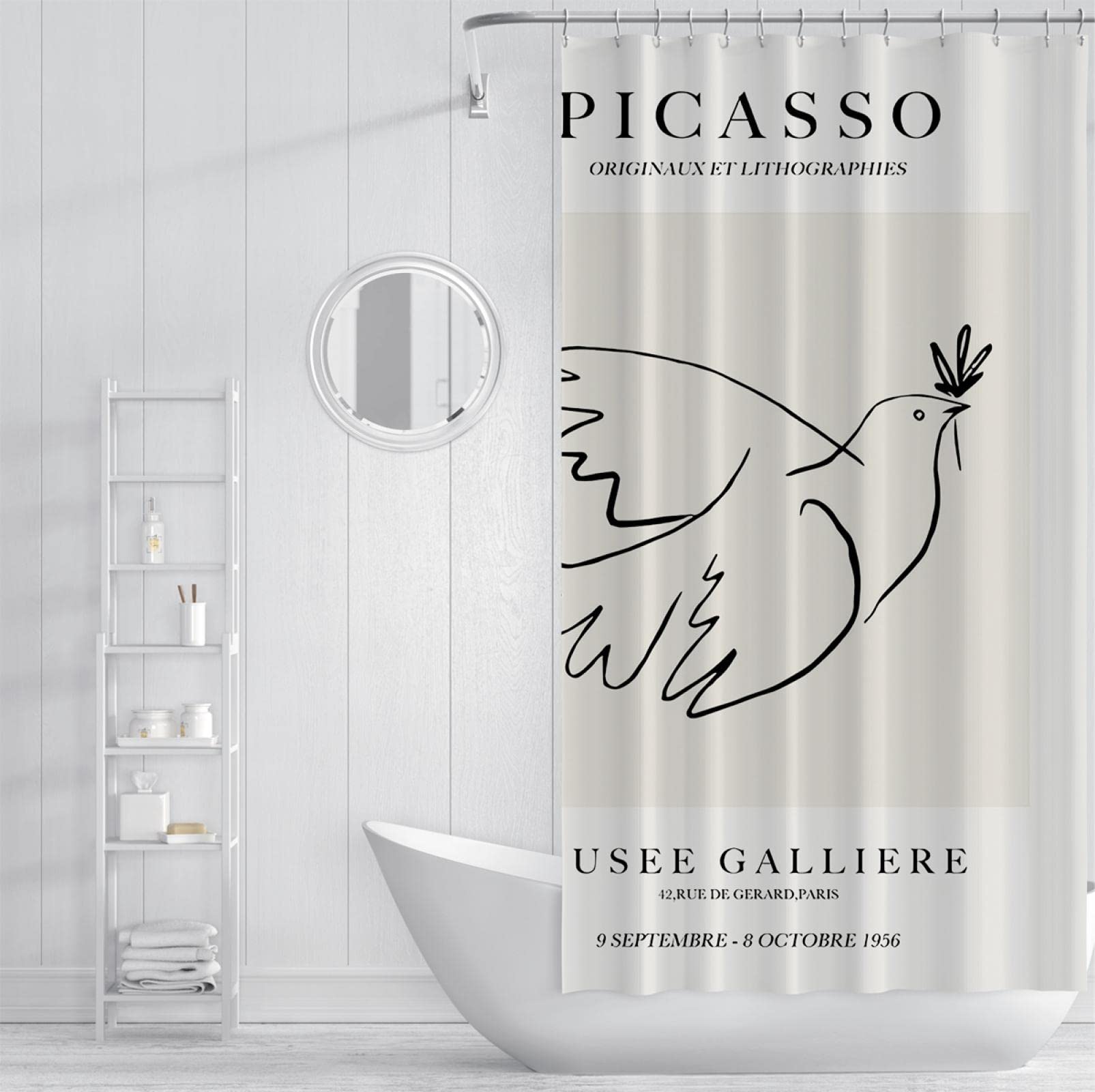 Duschvorhang Berühmte Gemälde Drucke Picasso Minimalistische Linie Vögel und Blumen Moderne Home Badewannen Vorhang Decor W180xL200 (cm)