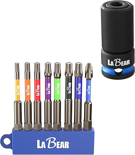 LaBear Juego de 8 brocas de torsión de potencia de 2.95 pulgadas de largo T10 - T40 Star & Phillips PH2, magnético, vástago hexagonal de 1/4