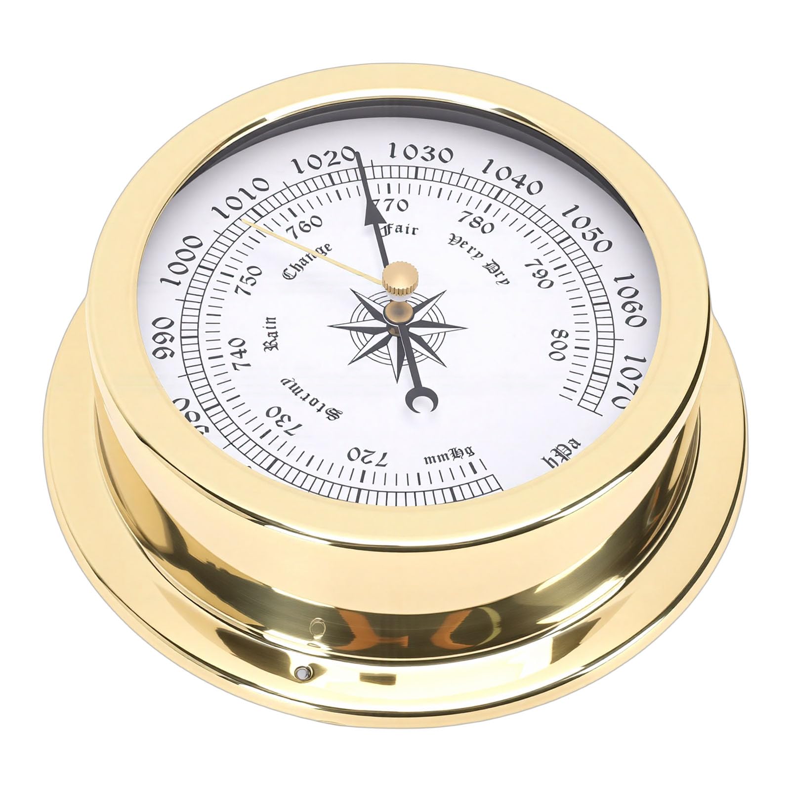 Baromètre en Laiton de 4,7 Pouces, Mesure Précise de la Pression Atmosphérique avec Cadran Blanc et échelles en Or Noir, pour Yachts, Cargos, Navires, Maison Marine