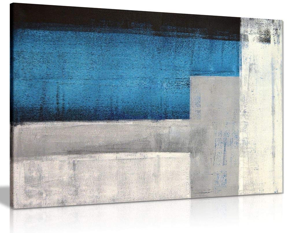 Panther Print White Blue Grey & Abstract Painting Canvas Wall Art Picture Print (24X16)