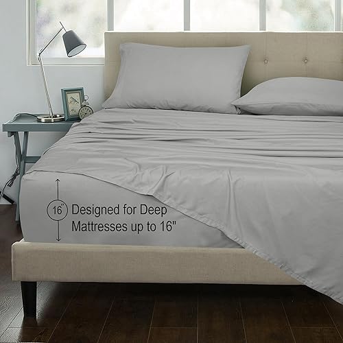 Miniatura 3 de ROYALE LINENS Juego de sábanas de percal de 300 hilos de fibras largas de 100 % algodón peinado de fibras largas, 4 piezas, 1 sábana bajera, 1