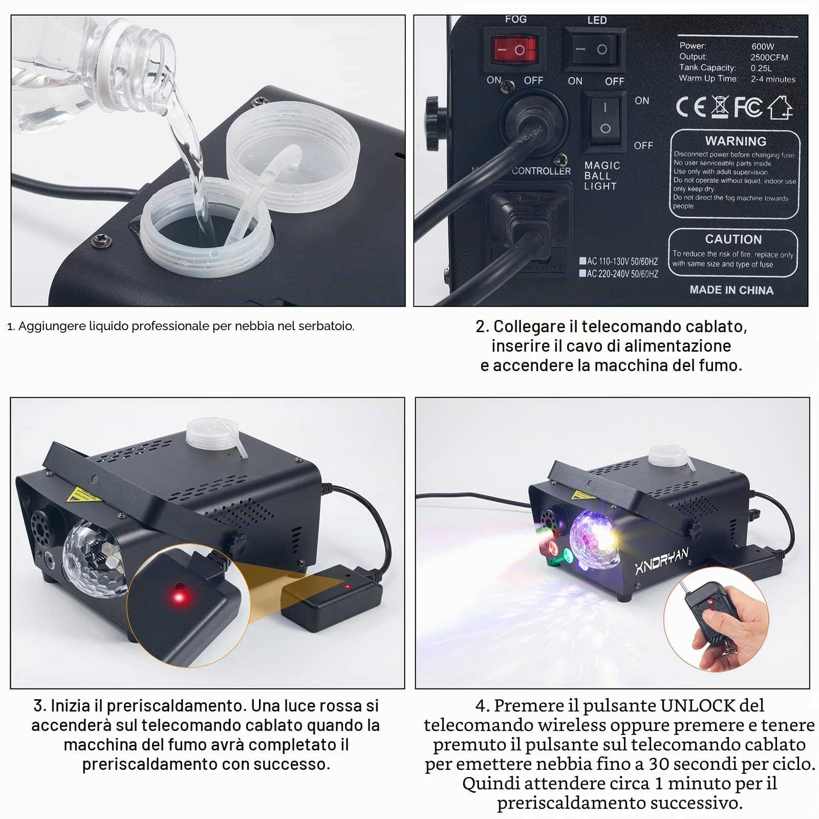 Macchina del fumo professionale da 600 W con luce a sfera da discoteca - Macchina per fumo da palcoscenico a LED RGB 2500 CFM, enorme nebbia per feste, matrimoni, eventi DJ, Halloween e club