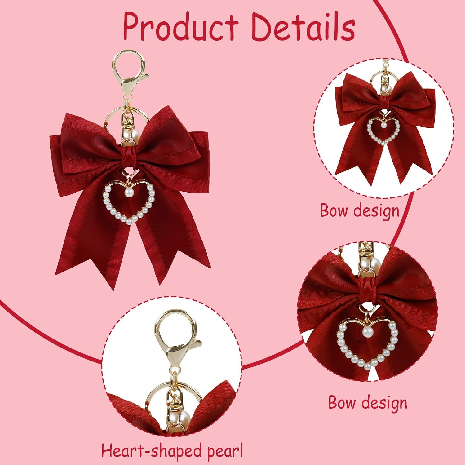 AIBFRID Bow Purse Keychain Charm Bow Keychain Bag Charms for Women,Red Beige Pink Black