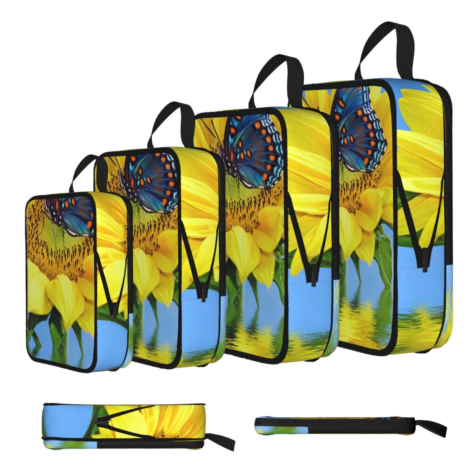 Esnaiuvcd Black Butterfly On Sunflower Print 4 Set Compression Packing Cubes For Suitcases,Expandable Storage Bags Organizers