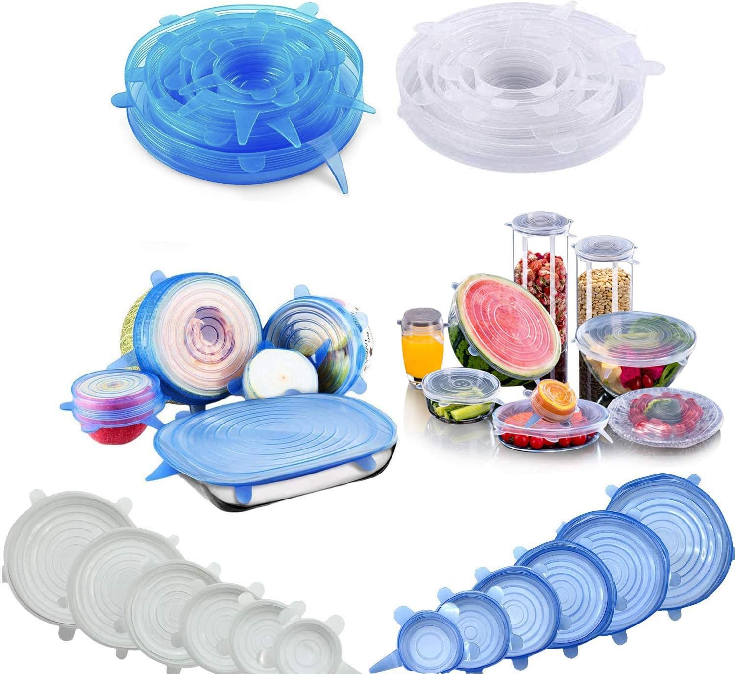 Stretch Lid, CLEYCYE Silicone Stretch Lids - 12pack Reusable Food Saver Covers to Keep Food Fresh - Stretchable Silicon Food Saver of Various Sizes for Can,Pots,Pans,Drinking Glass,Mixing Bowls Covers