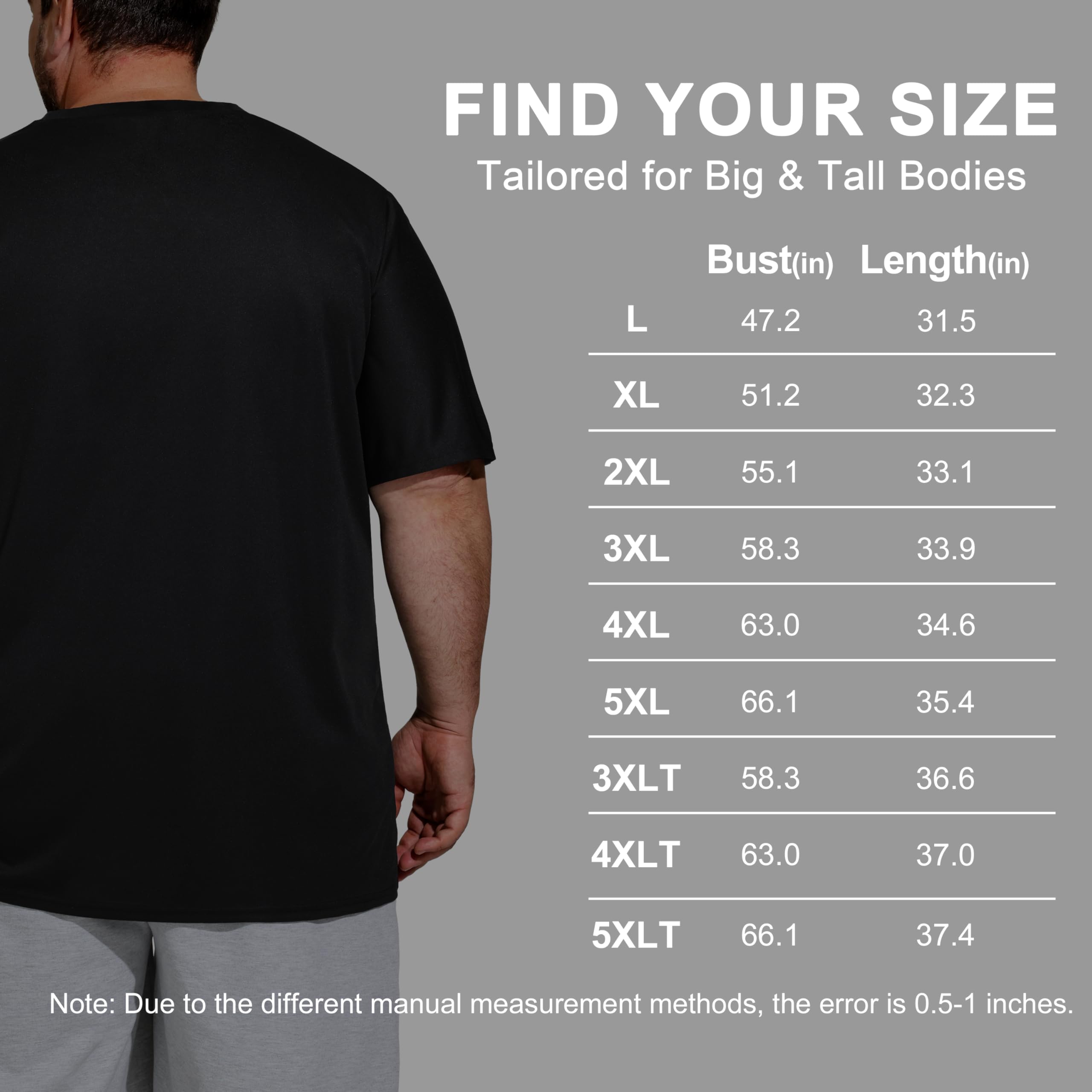 Big & Tall Men's Dry Fit Moisture Wicking T Shirts, Comfort & Breathable Tees for Gym Running Casual Undershirts — view 9