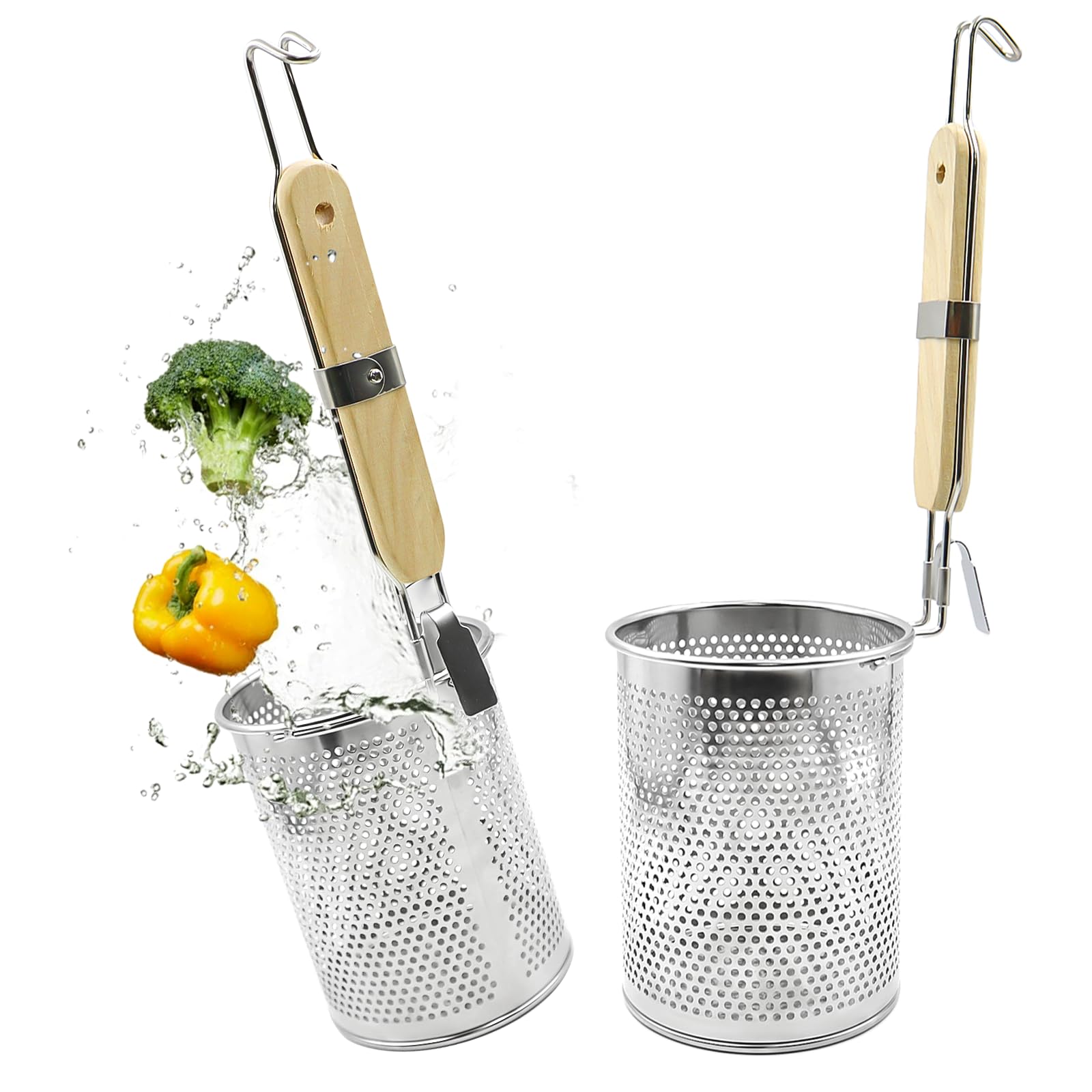 OMJMYY Set di 2 Cestello per Pasta 12cm Colapasta Acciaio Inox Cestello per Pasta Separata Scolapasta con Manico Cesto Colino in Metallo per Lavare Friggere Cuocere a Vapore Drenare
