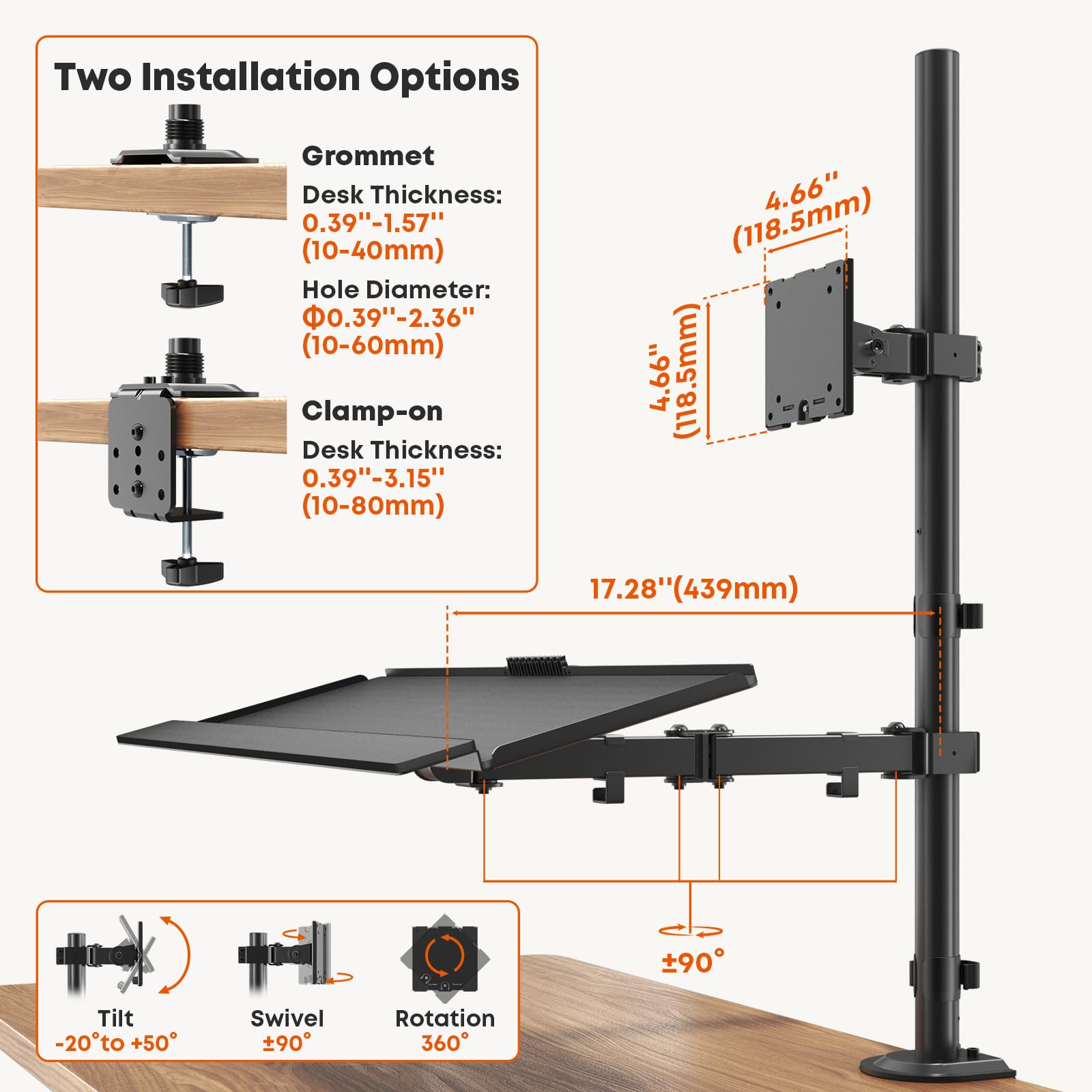 PUTORSEN Supporto Monitor con Ripiano Tastiera per Monitor 49" (fino a 20 kg), Postazione Siedi-Lavora in Piedi & Sollevatore Scrivania, Ripiano Tastiera fino a 9 kg, Ergonomico