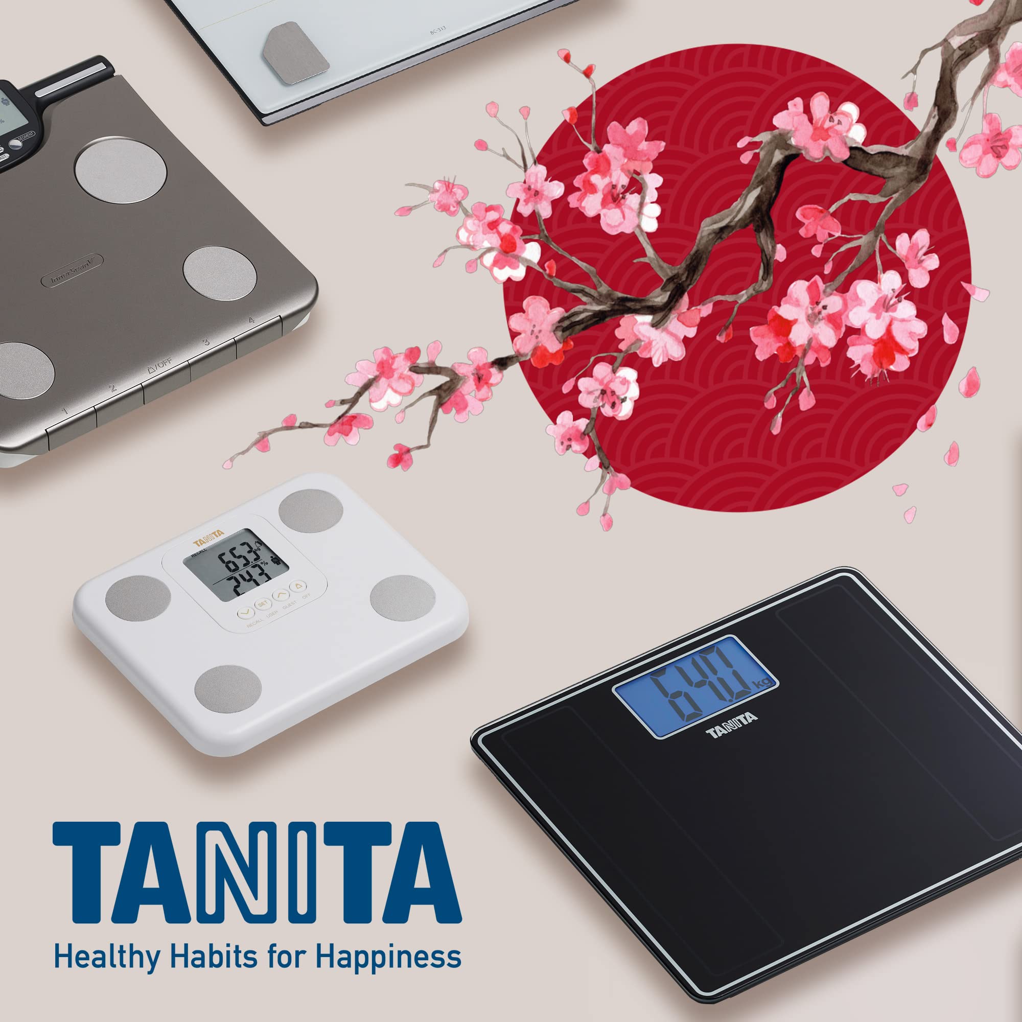 TANITA HD-382 báscula digital de baño de vidrio negra con pantalla legible