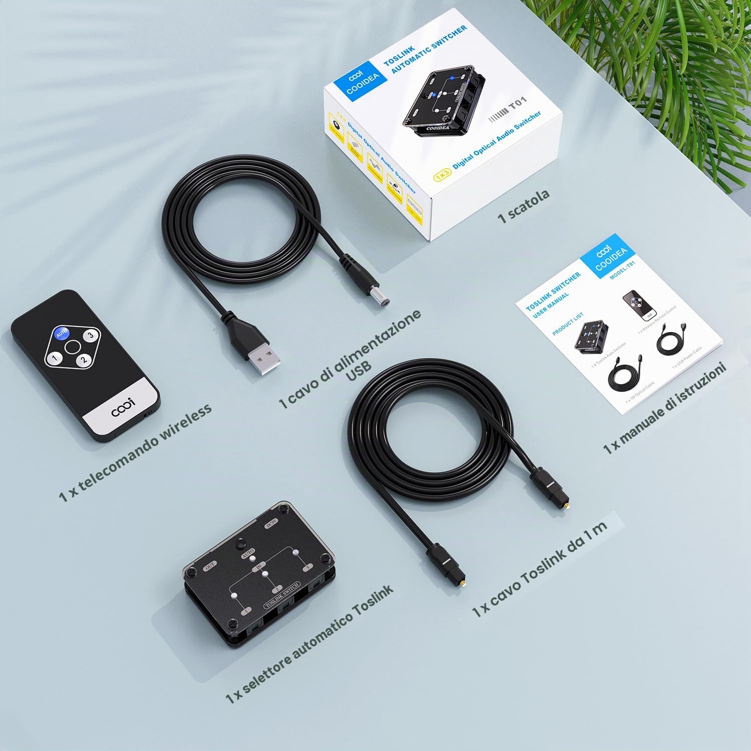 COOIDEA Toslink Audio Switcher Ottico Digitale Automatico 3 in 1 out con Telecomando Wireless Supporta 192k/24Bit PCM2.0 DTS Dolby-AC3 Compatibile con TV/Xbox/Lettore Blu-Ray/PS