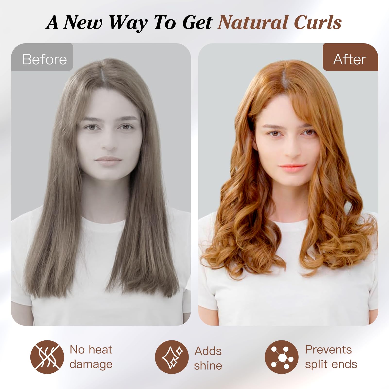 Heatless Curls Band,nowa lokówka do włosów na noc, 3 sztuki, overnight blowout loki bez wysokiej temperatury, do włosów średnich, długich włosów (brązowa)