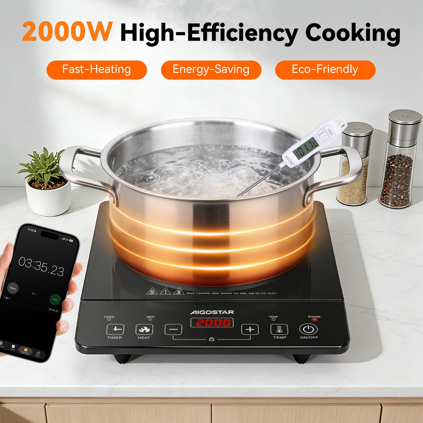 Aigostar Plaque Induction 2000W Plaque de Cuisson electrique portable