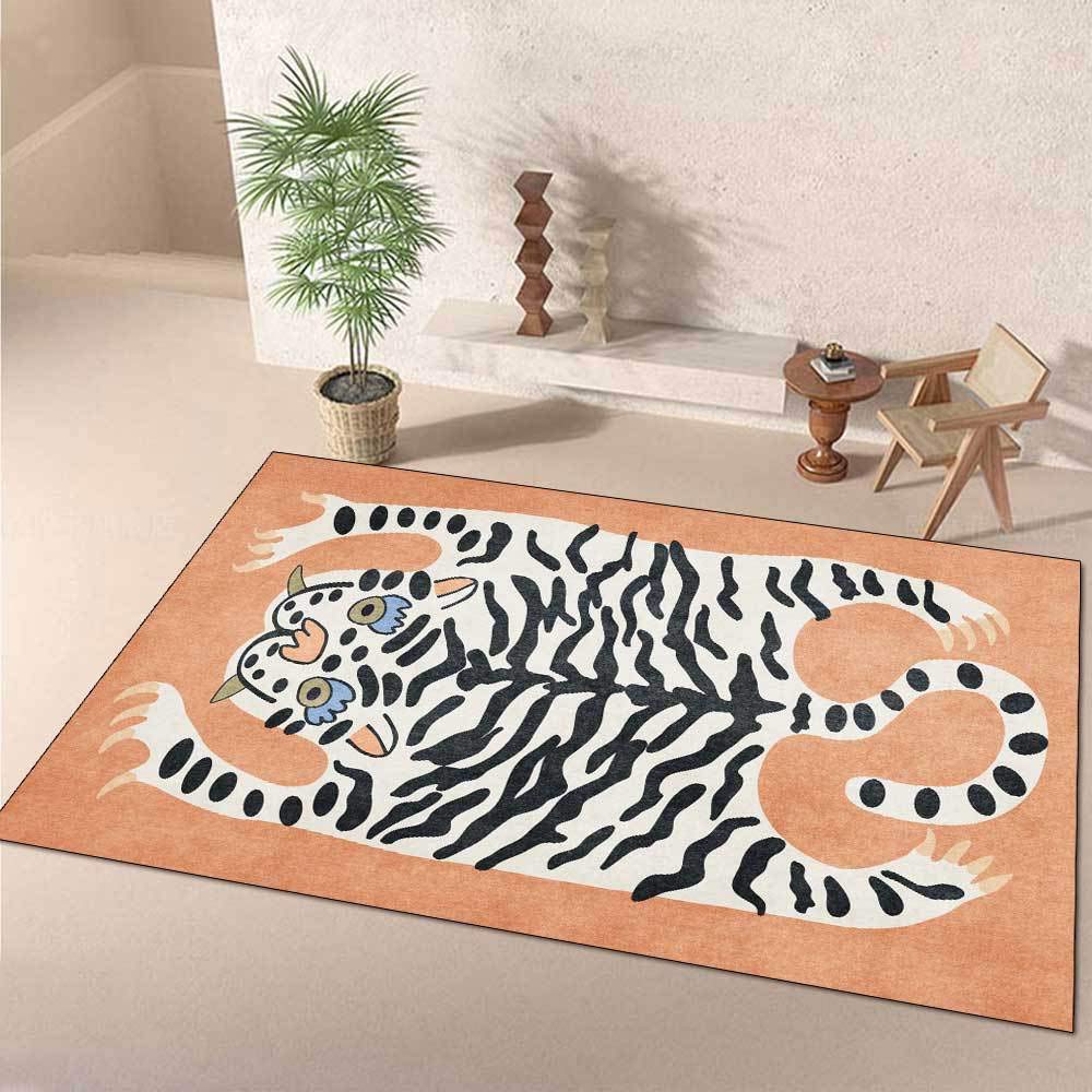 Tapis de bureau 120x160cm doux motif tigre beige style morandi élégant