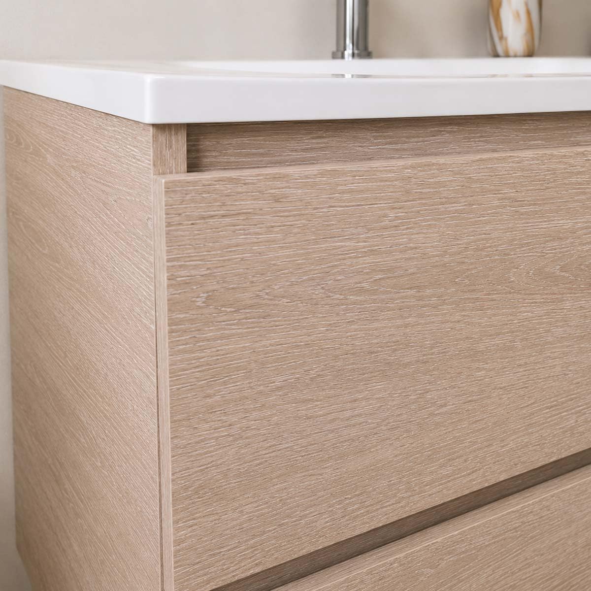Yellowshop | Mobile Bagno Sospeso CLOE - Composizione Completa con Lavabo Ceramica, Chiusura Soft Close, Finitura Rovere (100 cm, Mobile con Lavabo)