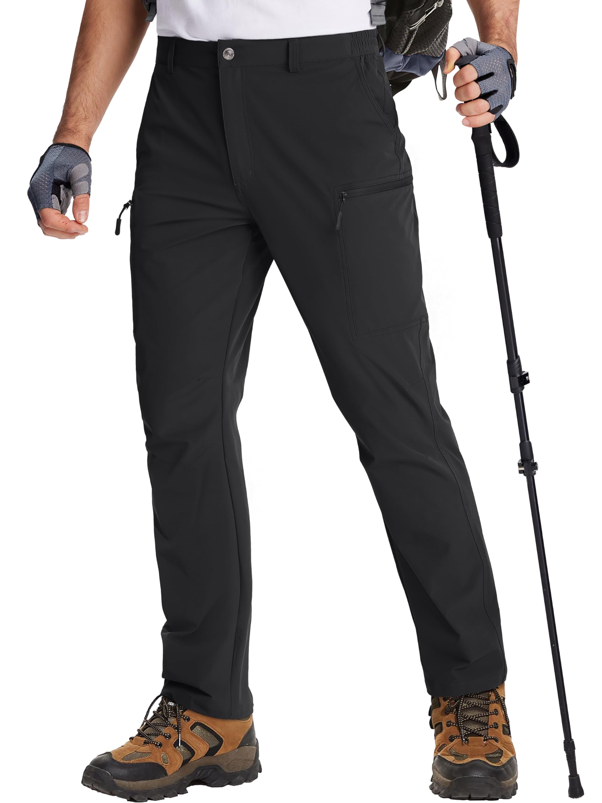 TACVASENMen's Walking Trousers Waterproof Breathable Outdoor Summer Hiking Trousers Stretch Work Pants with Zip Pockets