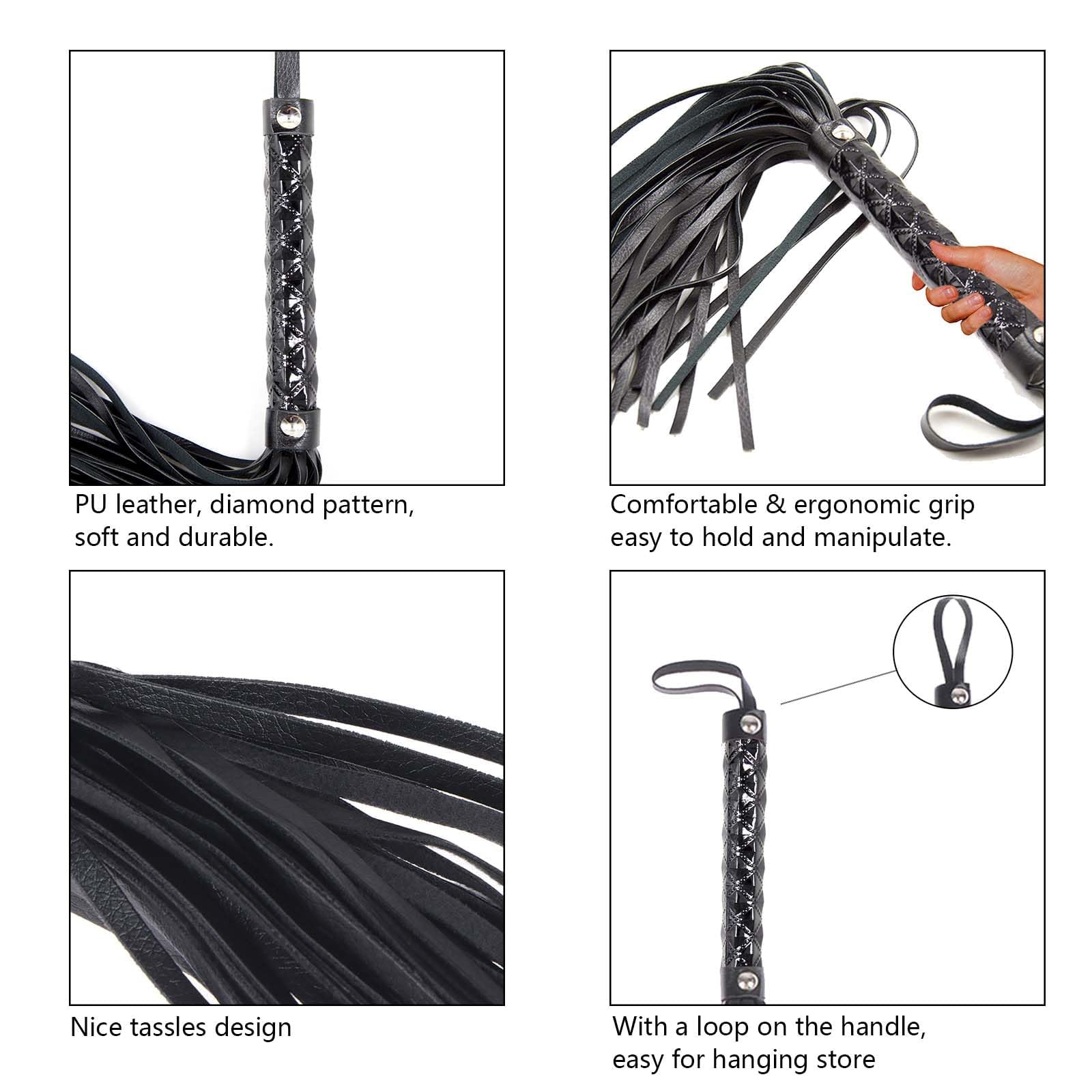 Fusta Caballo,Latigo Cuerode Cuero Artificial Suave con Flecos, látigo de Caballo,Training Riding Crop para Disfraces para Diario Deportes Ecuestres Al Aire Libre Cosplay (Negro)