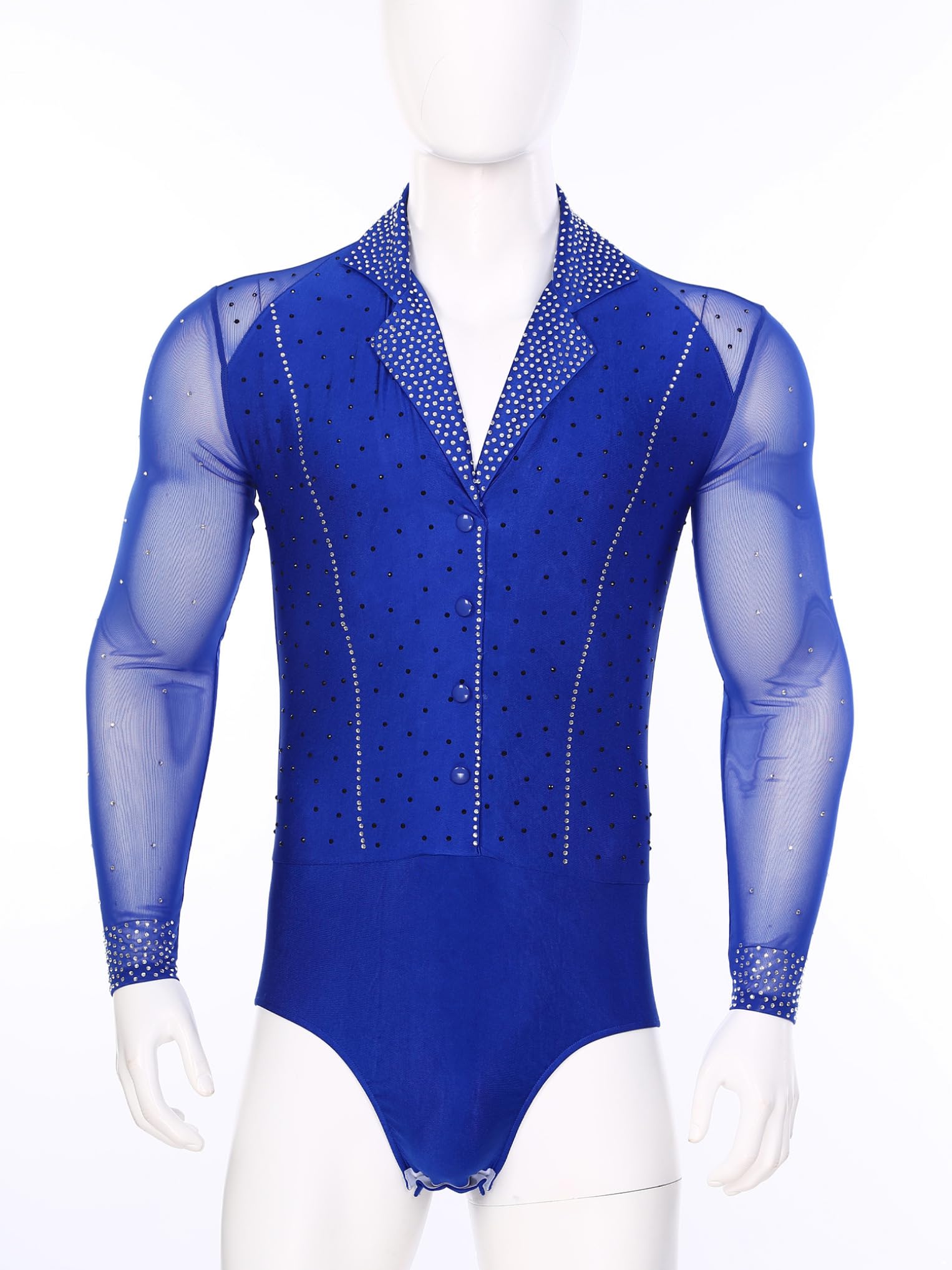Oyolan Ensemble de Patinage Artistique Homme Justaucorps Patinage sur Glace Strass Manches Longues Pantalon Frangé Costume