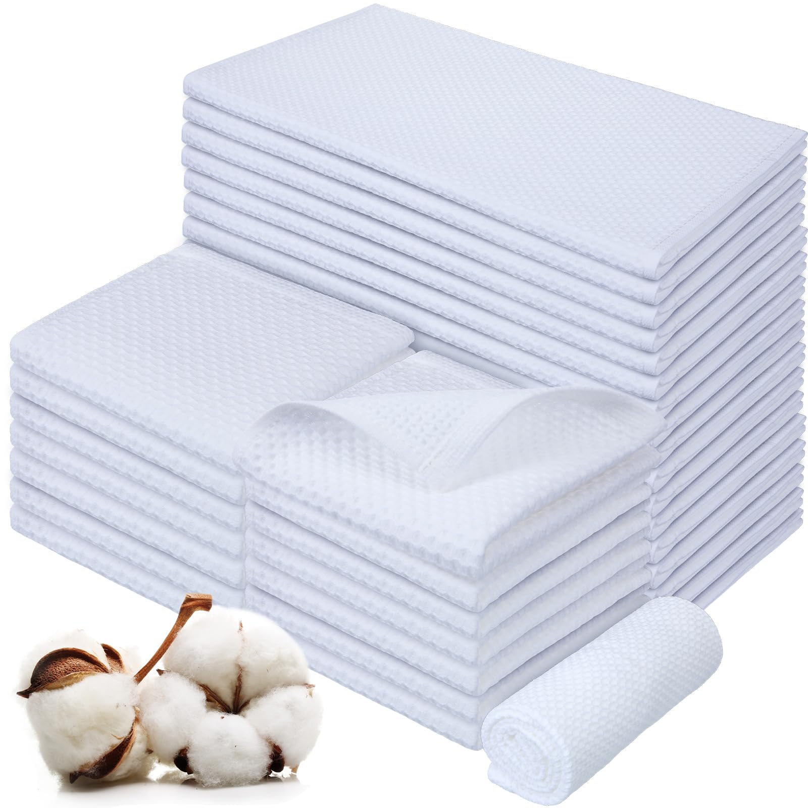 Irenare 20 Pack Kitchen Dish Towels Cotton Waffle Weave White Dish Towels 13 x 28 Soft Absorbent Quick Drying Cleaning Towel Rags Anti Odor Reusable Dish Cloths for Cook Kitchen Hand Towel Napkin
