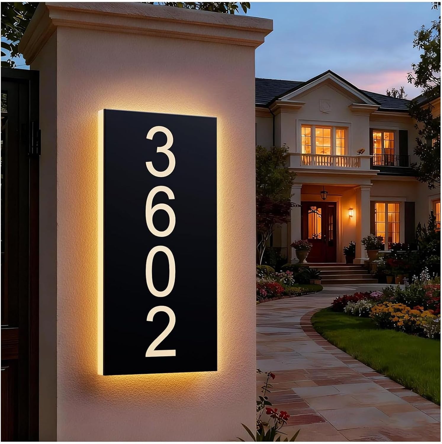 Custom Backlit LED House Number Sign for Outdoor, Modern Waterproof Backlit Stainless Steel Address Plaque, Personalized Illuminated House Number for Home, Yard, Street, Garage, Shop, Office – Solar or Plug-In Power