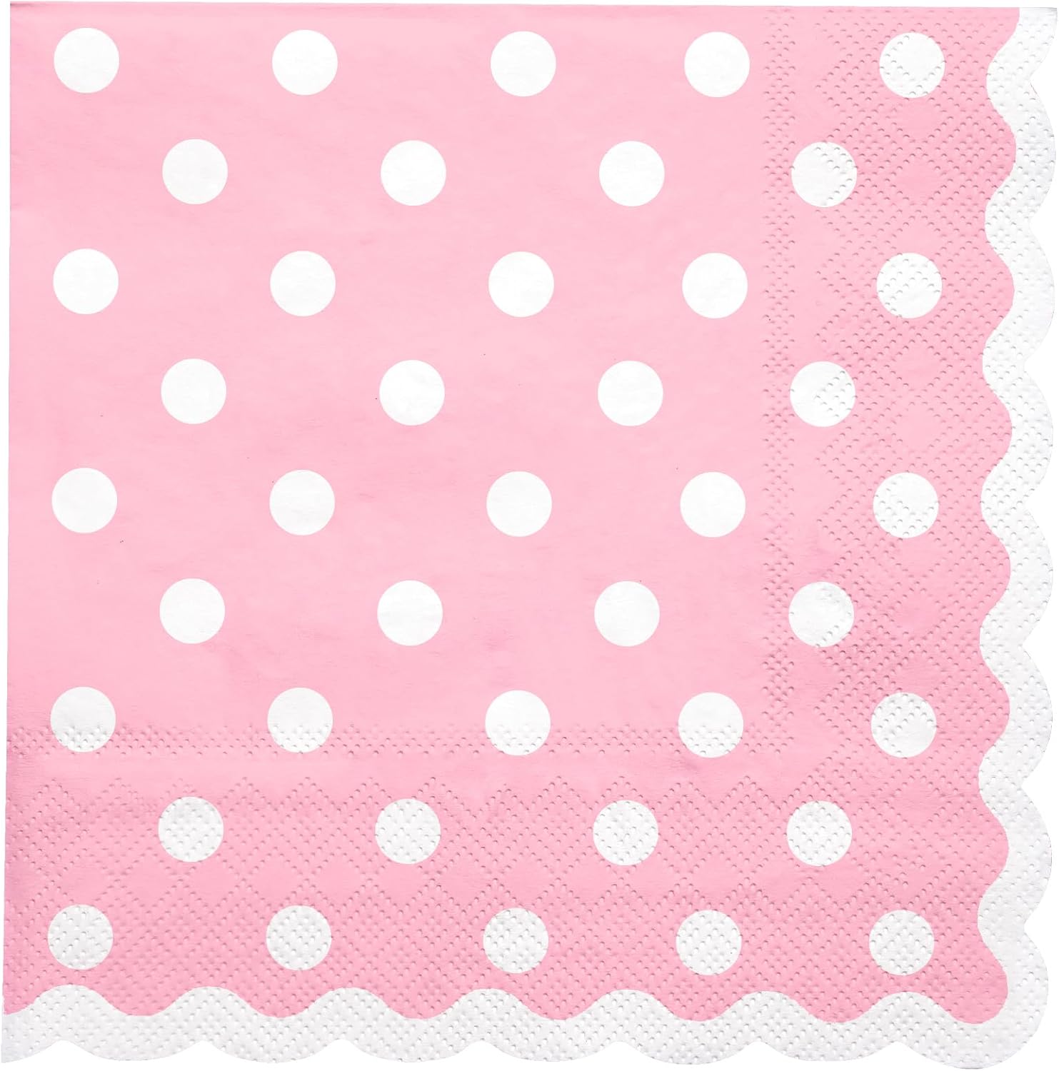 WRAPAHOLIC 20Pcs Pink Polka Dot Cocktail Napkins - Pink Polka Dot Scalloped Edges Paper Napkins for Bridal and Baby Shower, Tea Party, Garden Party, Birthday Party - 5 x 5 In