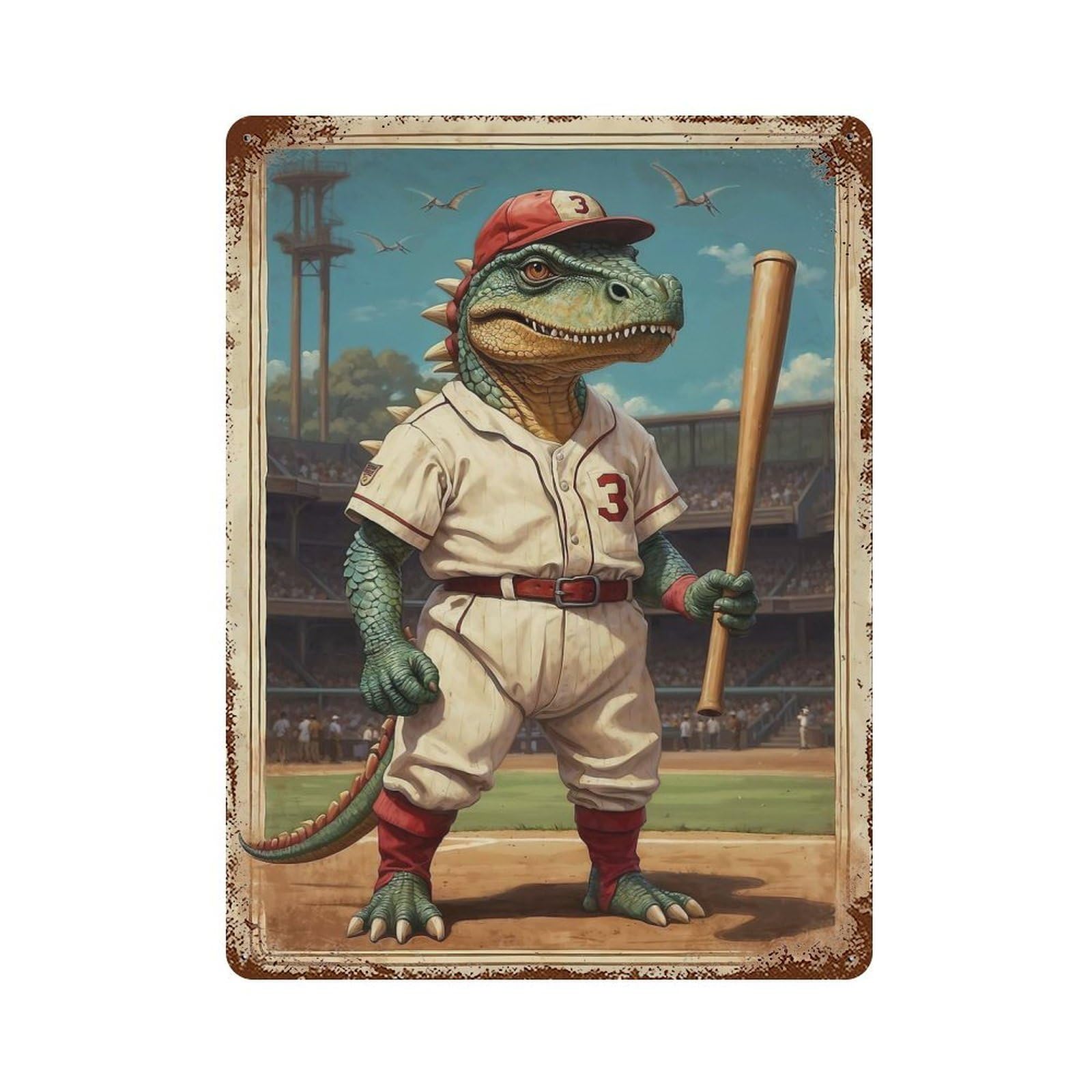 Rust Effect Cretaceous Dino Champion 3 Rusty Metal Tin Sign 15.7"x11.8", Old School Wall Decor for Cafe, Home Bar And Lounge Decor