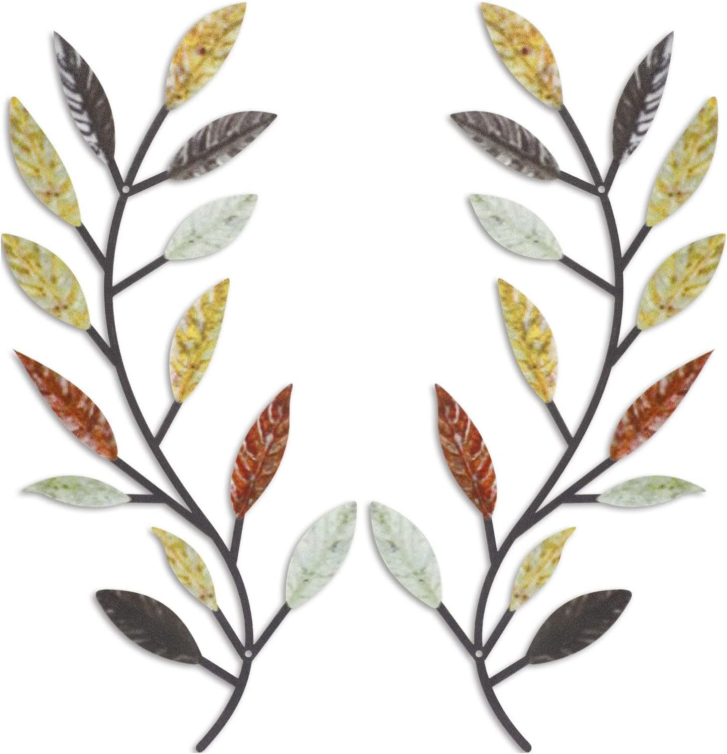 Khazna Metal Tree Leaf Wall Decor Vine Olive Branch Leaf Wall Art Wrought Iron Scroll Above The Bed, Living Room, Outdoor Decoration (Multicolor 2 Pcs)