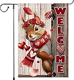 Spring St Patricks Day Garden Flag 12x18inch Double Sided Burlap The Squirrel Lucky Shamrock Garden Flags Happy St. Patrick's Day For Outdoor Yard Patio Lawn Decor,Green Hat with Clovers Gold Coin Pot...