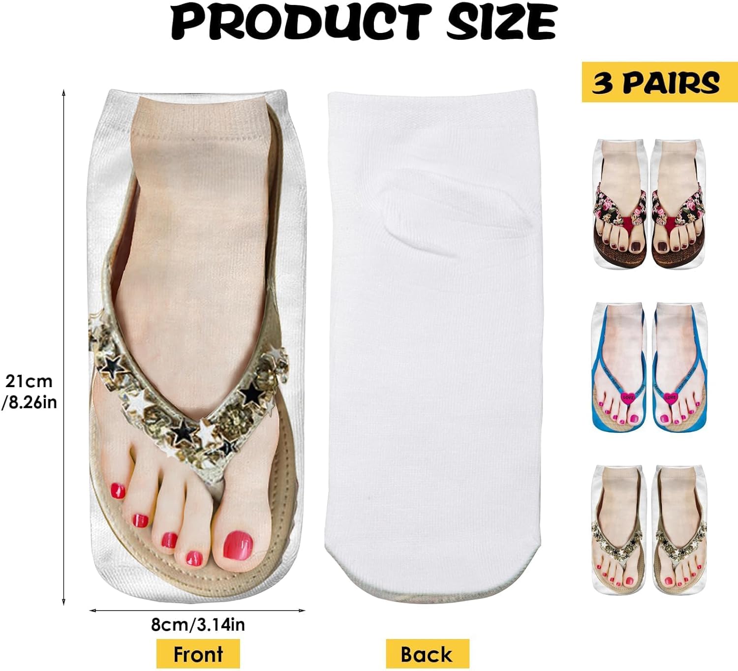 QTMMC 3 Pairs Flip Flop Socks Funny Flip Flop Manicure Print Socks 3D Pattern Socks Personalized Low Cut Ankle Sandal Printed Socks Novelty Socks For Women 3 71paPosPV7L. AC SL1500