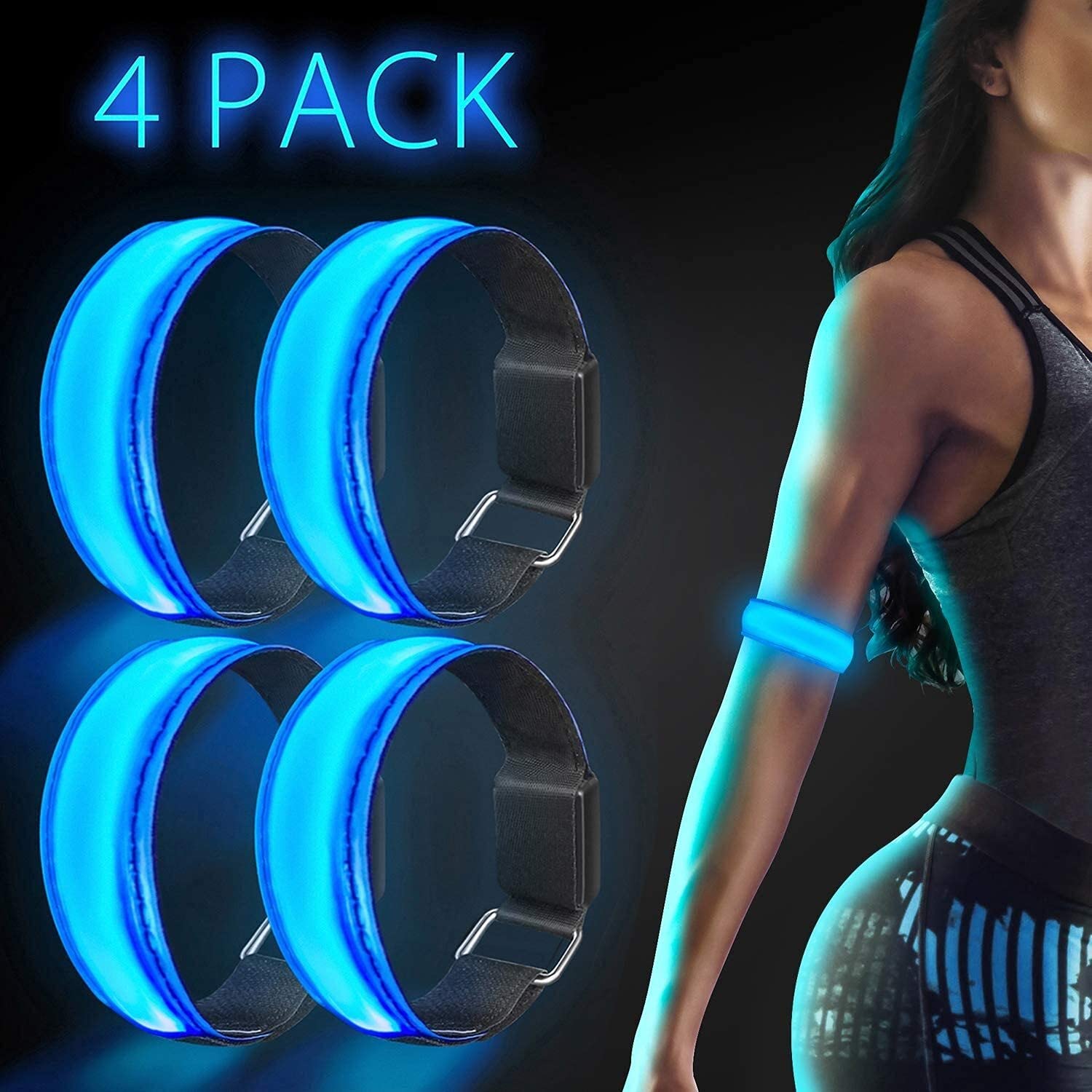 Bracciale a LED, 4 pacco lampeggiante riflettente LED Bracciale di sicurezza Bracciale Brandband Glow Sport LED Braccialetto for la notte in esecuzione, jogging, ciclismo, cane che cammina e esercizio