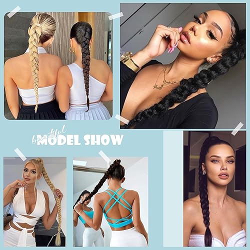 Miniatura 5 de FELENDY Extensión de cola de caballo de 26 x 30 pulgadas, trenzada, larga y recta, envolvente, extensiones de cabello natural suave para mujer (26