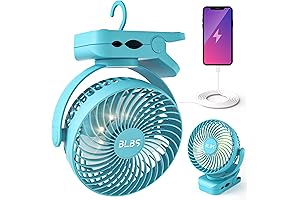 Camping Fan with LED Light - Rechargeable, 12000mAh, Clip-On