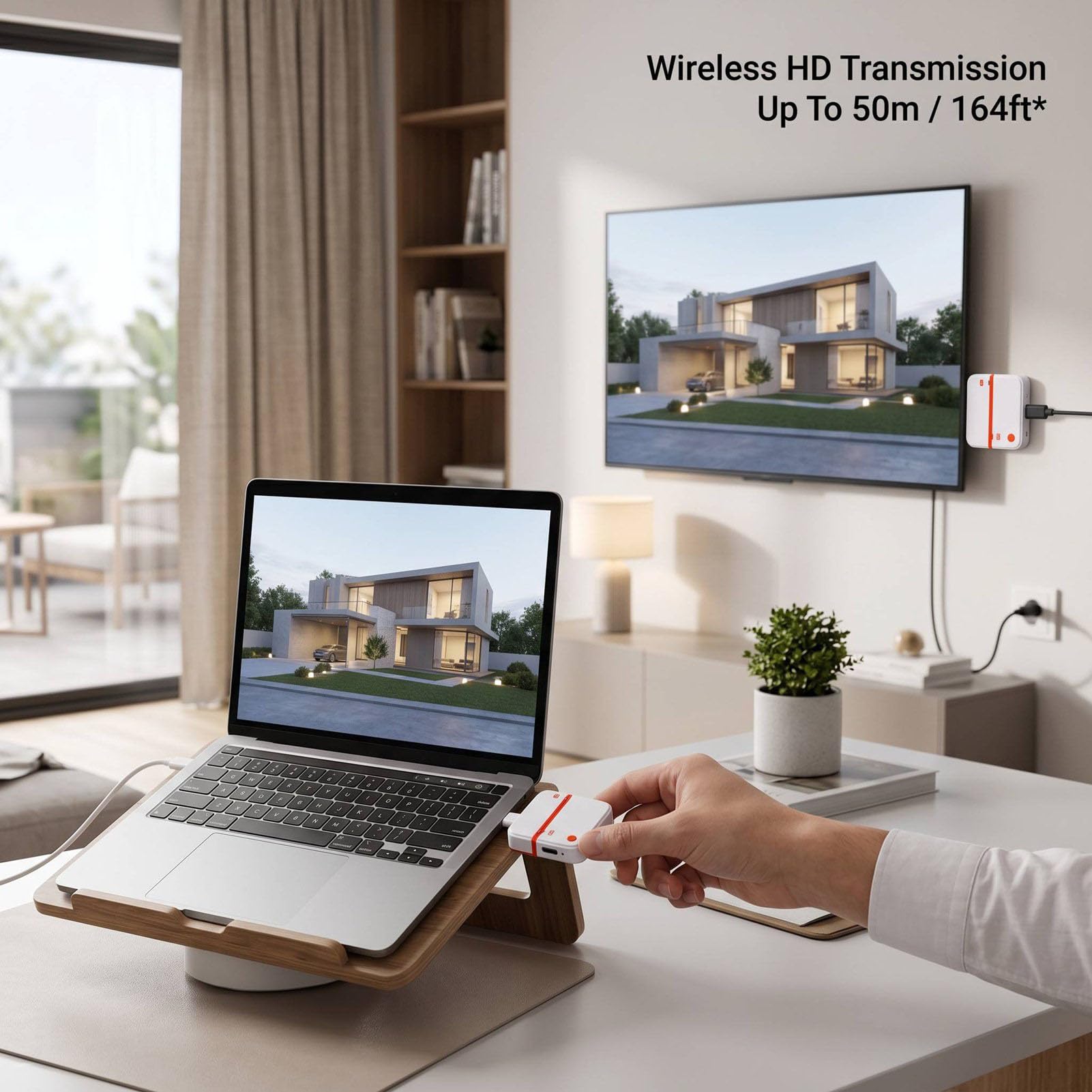 Bezprzewodowy Adapter Wyświetlacza – Złącze USB-C, Plug & Play, rozdzielczość 1080P, Przenośny Nadajnik i Odbiornik, Zasięg Transmisji do 50 M (telefon, PC, TV), Obsługa Podczas