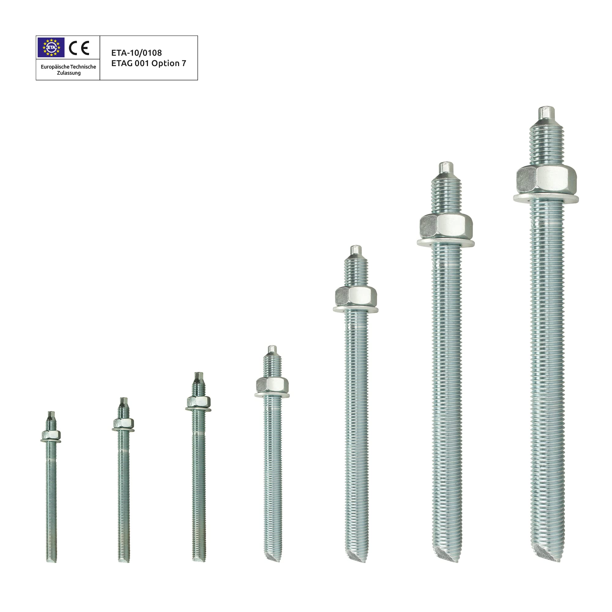 Isolbau Ankerstangen M12 x 220 mm - 50 Stück ETA Zulassung Gewindestange Verbundanker verzinkt mit Mutter & Unterlegscheibe Schwerlast-Anker Schwerlast-dübel