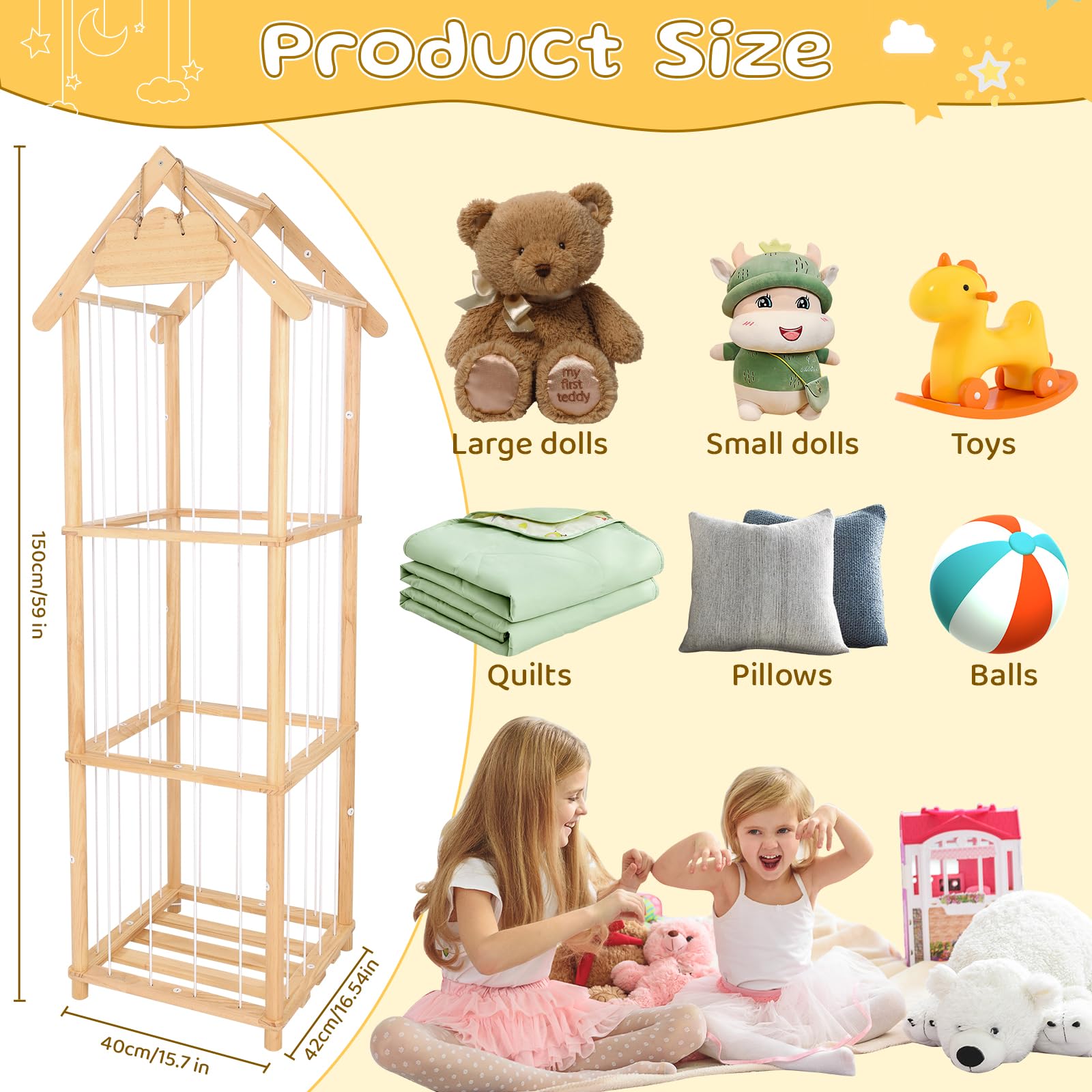 Contenitore per animali di peluche con ruote 360° 150x40x40 cm