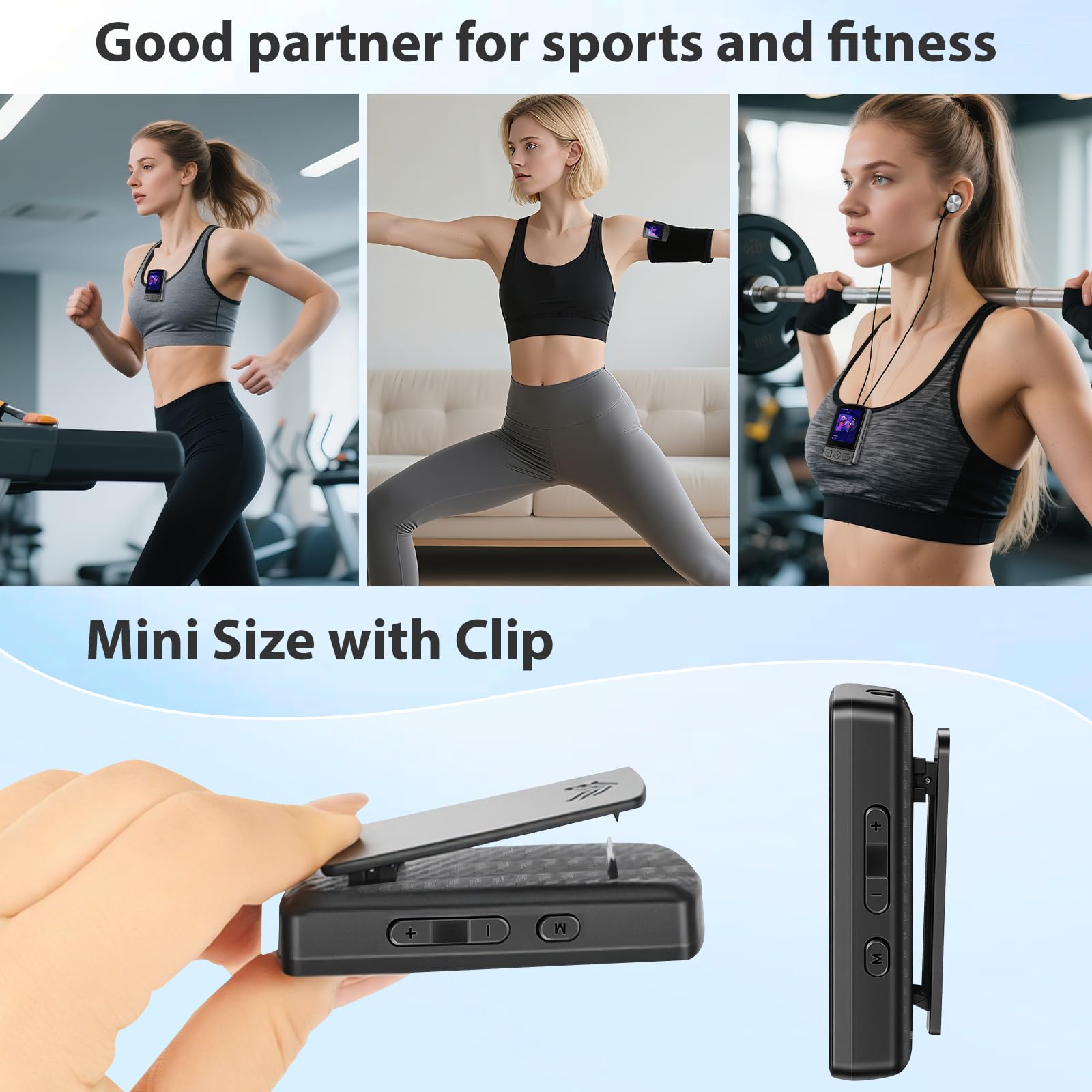 Lettore MP3 Bluetooth 5.2 – 1,8 pollici TFT schermo a colori con clip Sport 32 GB MP3 – lettore radio FM, altoparlante con cuffie, espandibile fino a 128 GB scheda SD per bambini e adulti