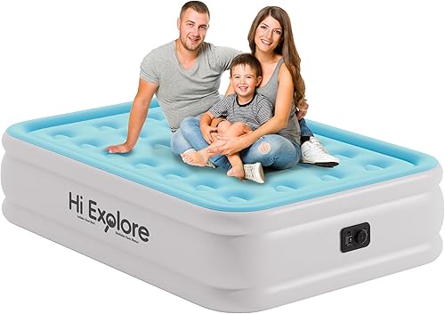 Miniatura 12 de Colchón de aire tamaño matrimonial con bomba elevada incorporada, con felpa cómoda, colchón inflable, cama inflable portátil para el hogar,