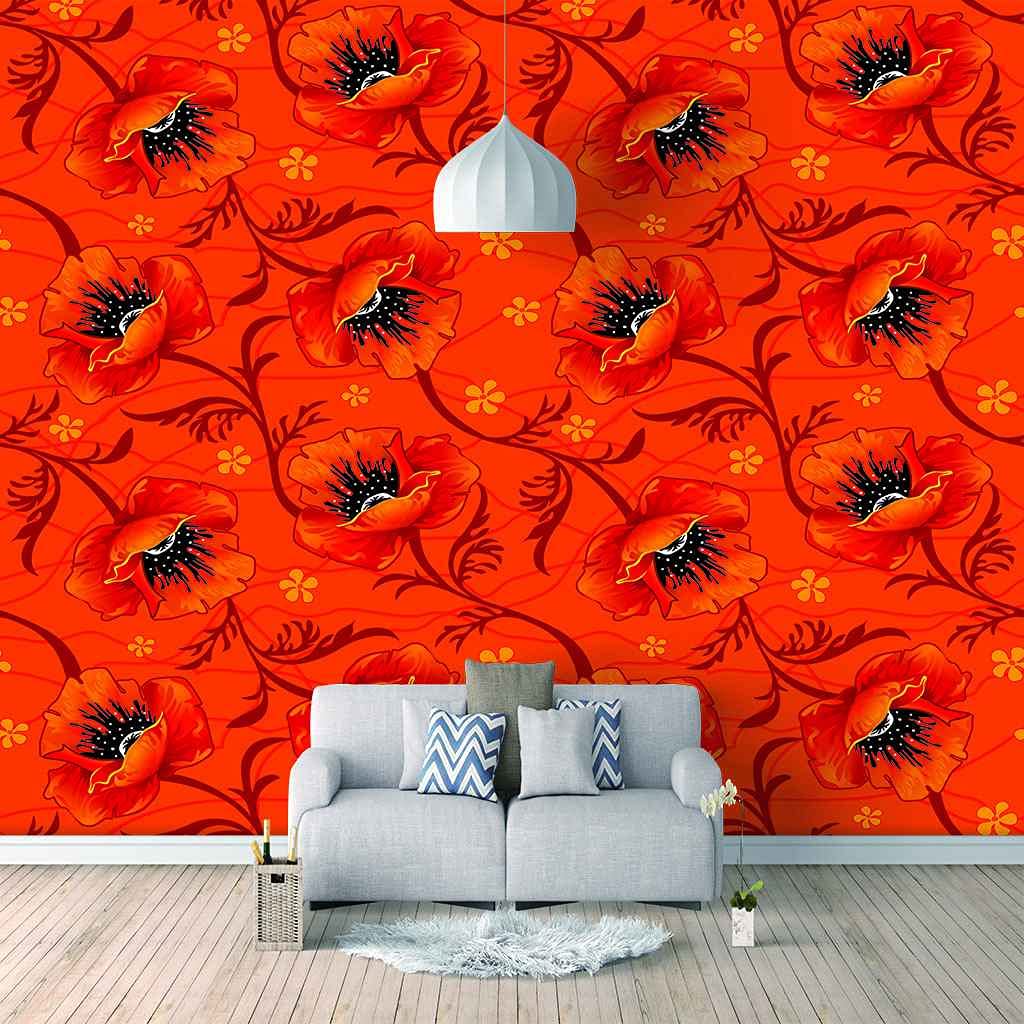 Papier Peint Fleurs de Plantes Rouges décor panoramique 3D pour revêtement mural de salon