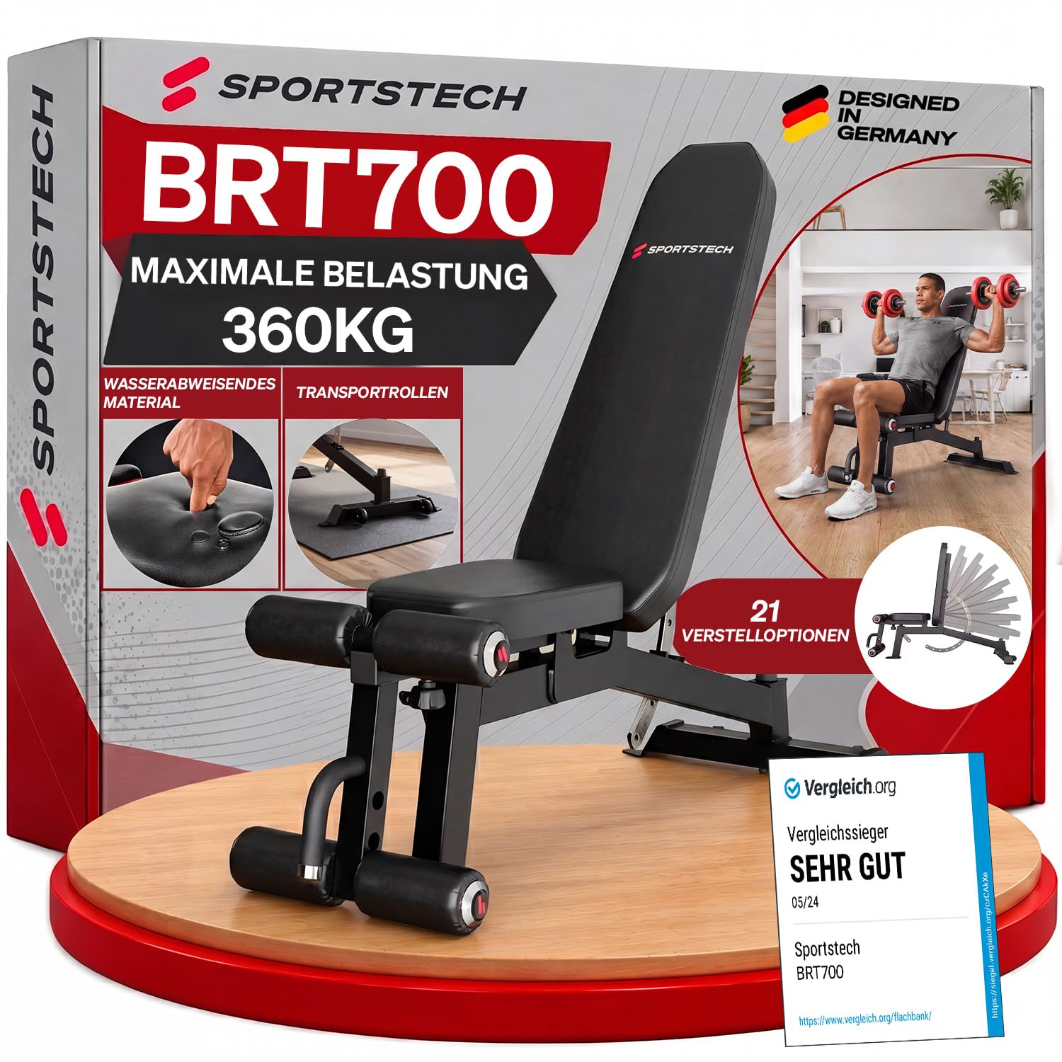 Sportstech Hantelbank BRT700 für Zuhause, 21in1 Schrägbank & Flachbank mit Bankdrücken, 360 kg Belastung, Rückentrainer, bench press, Krafttraining, Ganzkörper, Home Gym, Multifunktionsbank