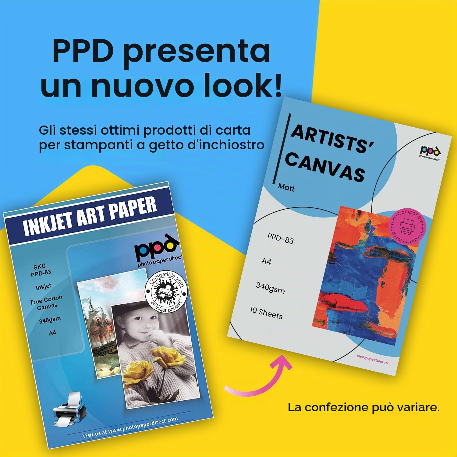 PPD A4 Carta Tela per Stampanti Inkjet 340g 10 Fogli PPD-83-10