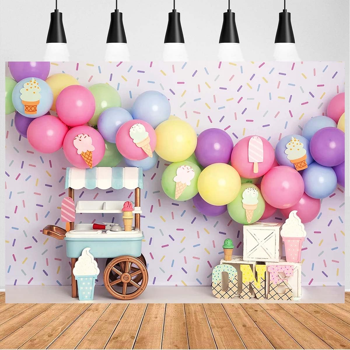 Ice Cream Truck Shop Balloons Party Background Ice Cream 1st Birthday Party Decorations for Girls Happy Birthday Pink Party Studio Photo Backgrounds