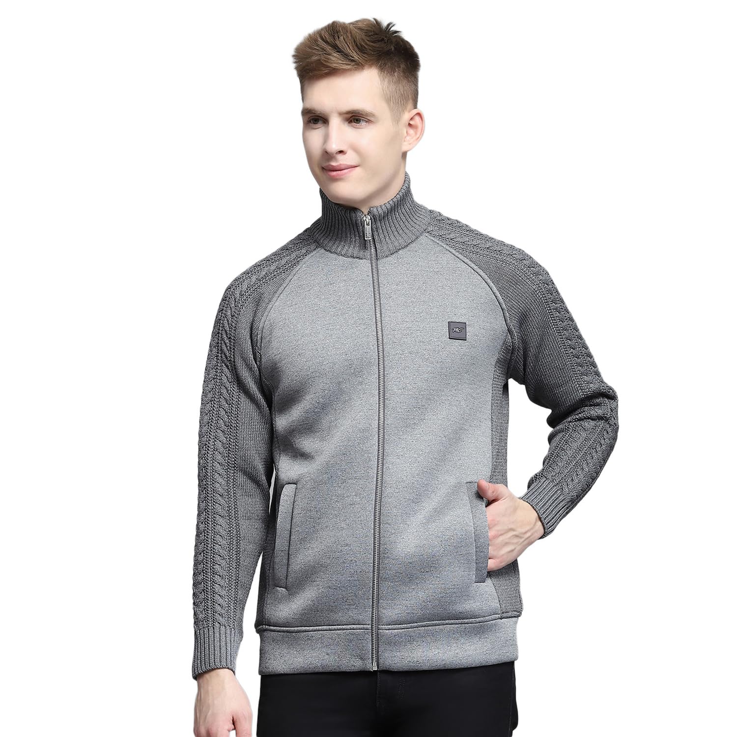 monte carlo Mens Self Design Grey Mock Neck Full Sleeve Pullover_1243311FZ-2-picture-36