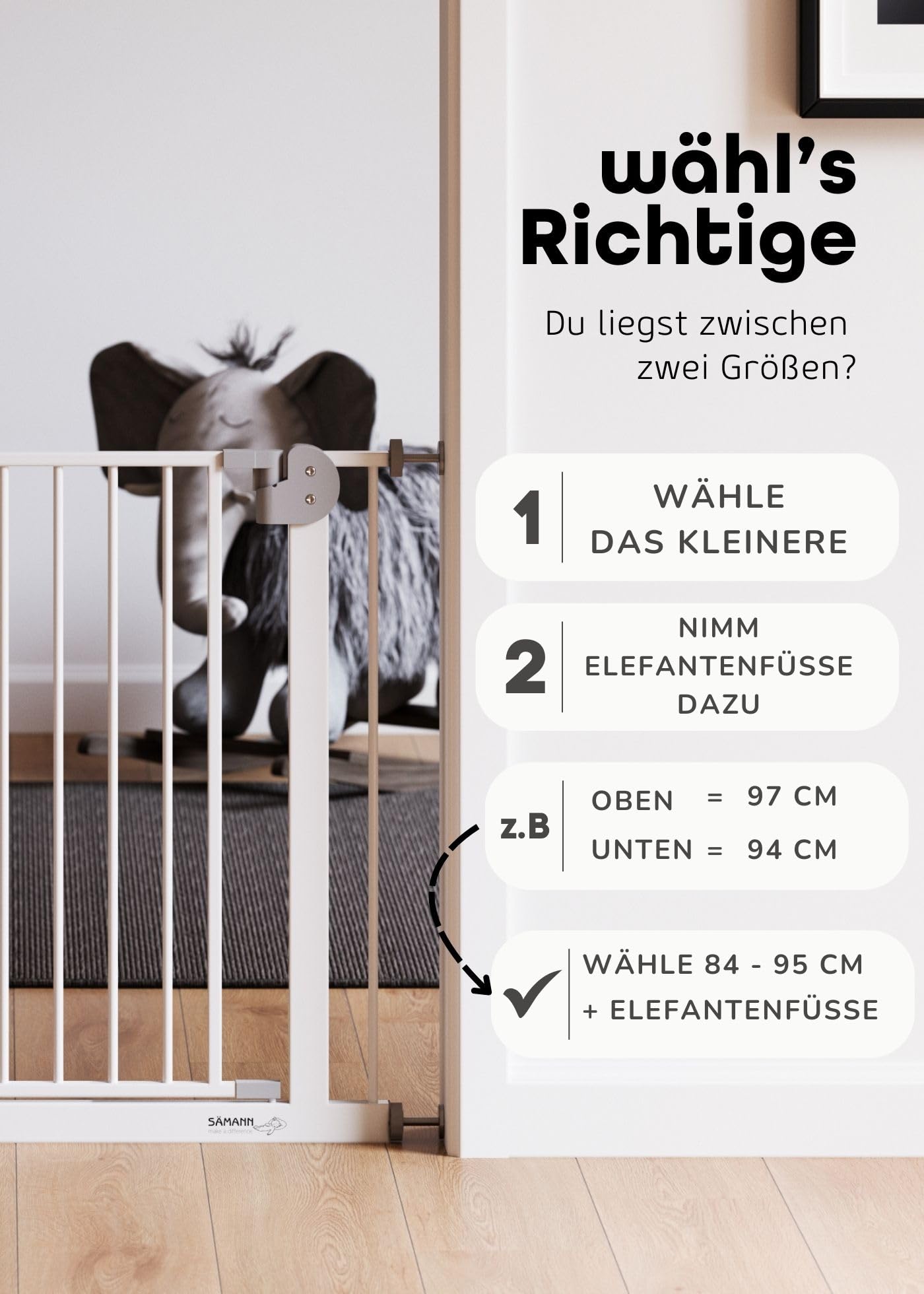 Sämann Türschutzgitter & Treppenschutzgitter zum Klemmen ohne Bohren | für Öffnungen von 112-127 cm | selbstschließendes Absperrgitter mit Verlängerung | Absperrgitter | mit Y-Spindel