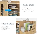 PUNCIA 4 Tier Wooden Desktop Organizer Letter A4 File Rack Mail Sorter | Tabletop Storage Box with Vertical & Horizontal File Holder for Office Supplies Binders Folders Trays