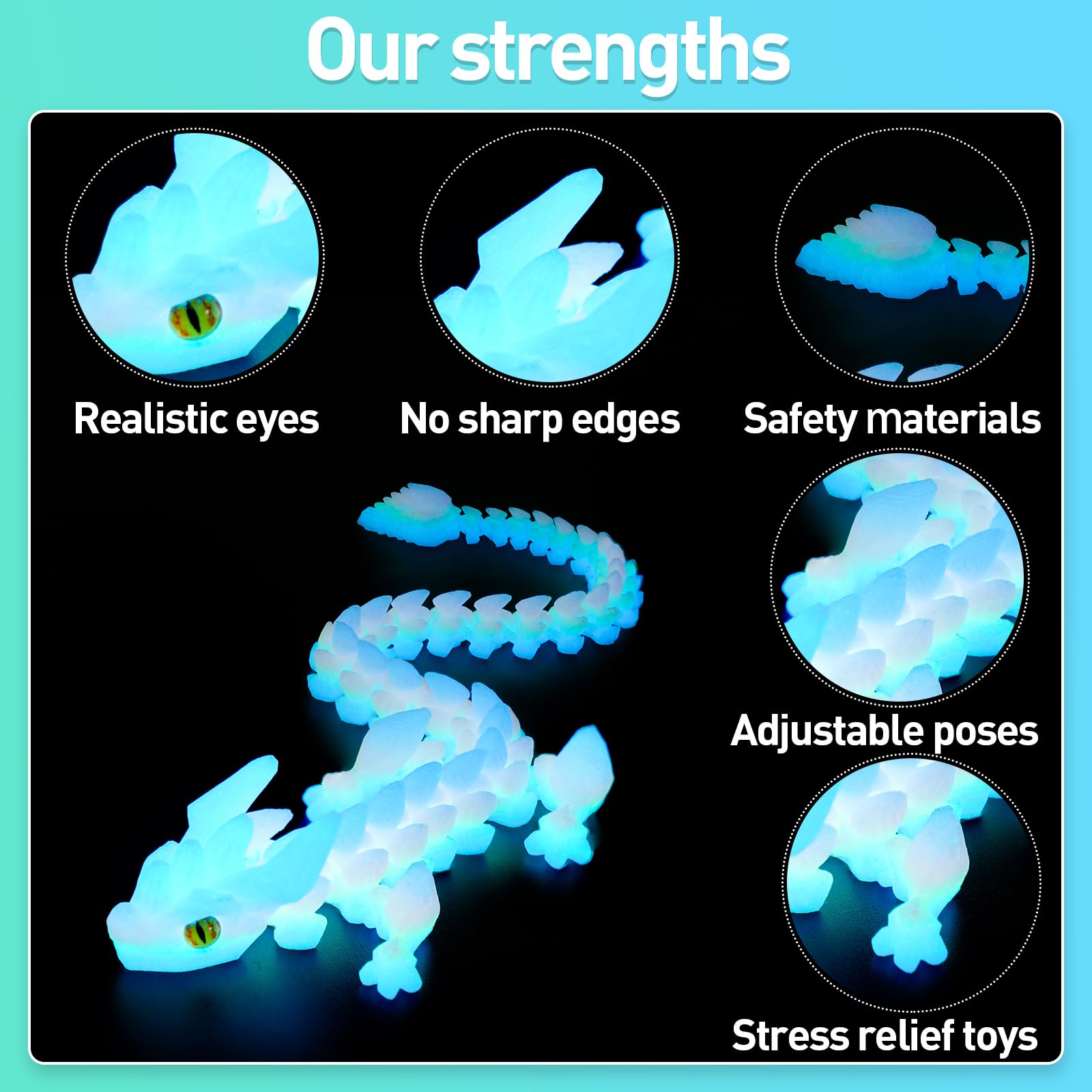 FYEFKJSA 3D Printed Dragon Eggs with Dragon Inside - 12Inch,Articulated Fidget 3D Printed Animals, Interesting Decorative Gift, Easter Basket Essentials Stuffers (Glow in The Dark)