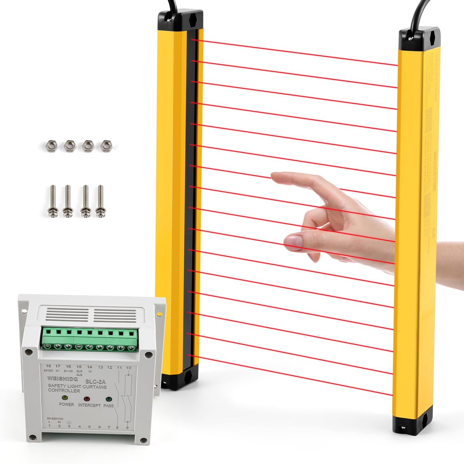 CGOLDENWALL 12mm Ultra-thin Safety Light Curtains Light Screen Infrared Sensor Safety Grating Punching Machine Protector Photoelectric protector Beam pitch:10mm (Beams: 16,Sensing height: 150mm)